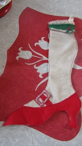 Handarbeit WEIHNACHTEN Vintage HIGH HEEL SCHUH Stoff Netzstrumpf - 70er Jahre - Bild 1 von 3