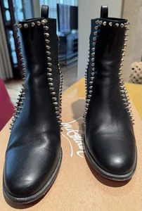 Authentic Christian Louboutin Outline Spike Booties In Black Leather - Picture 1 of 8