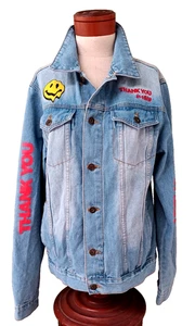 Brooklyn Cloth Denim Jean Jacket Men's Size Medium Drip Smiley Face EUC - Picture 1 of 8