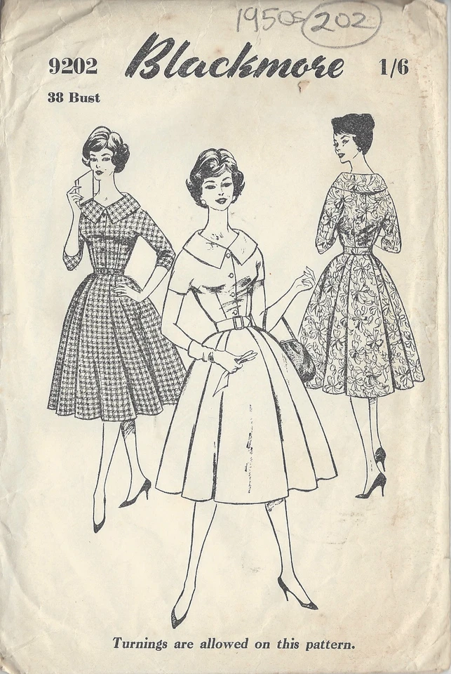 1950s Vintage Sewing Pattern B38" DRESS (202)  - Image 1 of 1