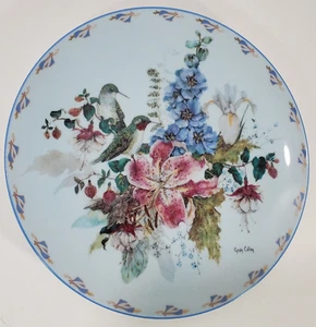 Hummingbirds Sitting Pretty in Lilies Delphinium Iris Collector Plate 2 Callog - Picture 1 of 8