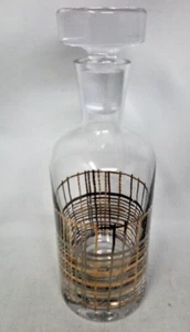 NEW Crate And Barrel Mingle Decanter Bar Glass Gold Silver Stripped Plaid - Picture 1 of 4