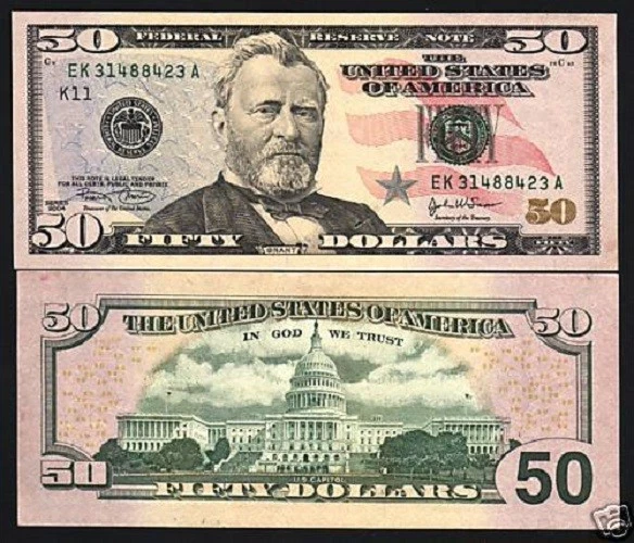 UNITED STATES AMERICA USA 50 DOLLARS P-522 A 2004 UNC GRANT FLAG MONEY BANK NOTE - Image 1 of 2