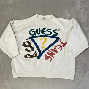 Vintage 80s Guess Crewneck Unisex Size Small White Pullover Sweatshirt Graphic - Picture 1 of 15
