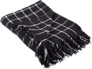 Transitional Checked Plaid Woven Throw, 50X60, Black - Picture 1 of 1