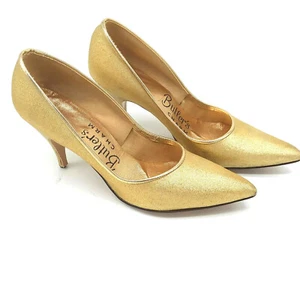 Womens Evening Shoes Sz 6 Gold Party Prom Event Elegant Slim Butlers - Picture 1 of 10