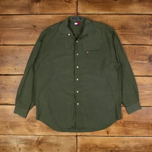 Vintage Tommy Hilfiger Check Shirt Button L Mens Long Sleeve Green Check - Picture 1 of 7