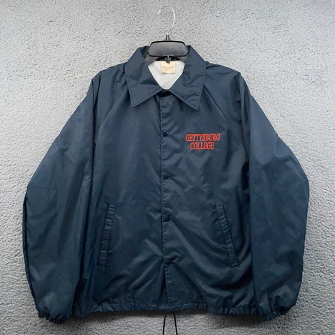 Vintage Gettysburg College Jacket Adult Large Blue Nylon Satin Snap Auburn Mens Cover