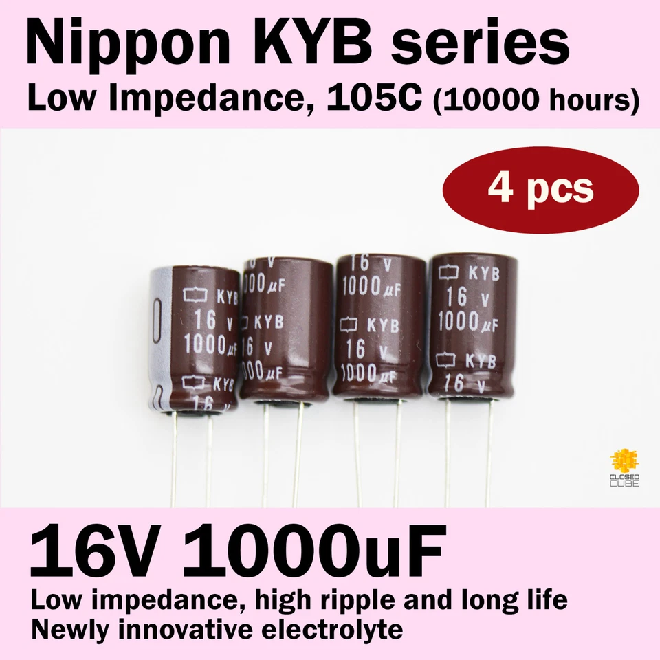 NIPPON CHEMI-CON 4pcs Nippon KYB 16V 1000uF Low Impedance 105C (10,000 hours) Power Capacitors