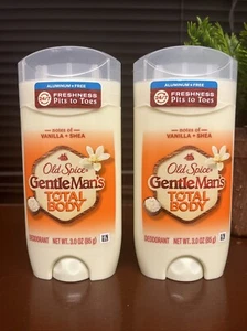 (2) Old Spice GentleMan's TOTAL BODY Deodorant Vanilla Shea Aluminum Free 3oz - Picture 1 of 3