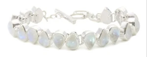 Blue Moonstone Bracelet Sterling Silver Large Bezel 7 7. Inch Adjustable Quality - Picture 1 of 6
