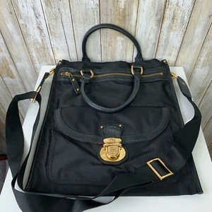 JPK Paris 75 Black Nylon Flat Bag Hobo Bag Purse Handbag Leather Strap FLAW - Picture 1 of 9