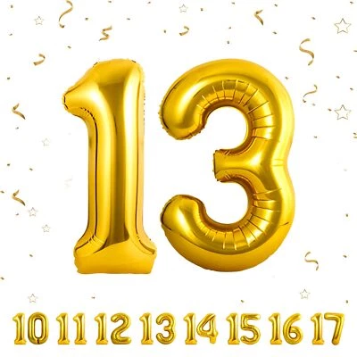 Zahlen luftballon 13 jahre | Gold Folienballon-40"13 Geburtstagsdeko -13 Ball... - Imagem 1 de 4