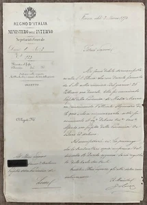 REGNO D’ITALIA DECRETO DI NOMINA PREFETTO DI LECCE A PREFETTO MASSA CARRARA 1870 - Picture 1 of 5