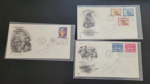 ANNETTE FUNICELLO signed X3 ENVELOPES UNITED NATIONS AUTOGRAPHS DISNEY ACTRESS Cover