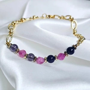 Perlenarmband aus Rosa Turmalin, Amethyst und Hämatit, Armband Positive Energie - Bild 1 von 5