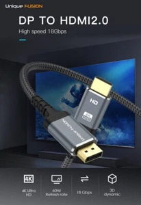 Display Port auf 4K HDMI Kabel 2.0 ULTRA HD HIGH SPEED Aluminiumgehäuse & geflochten 2m - Bild 1 von 10