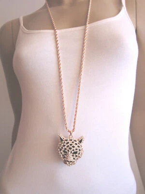Damen Hals Kette Bettelkette lang Modekette Gold Strass Leopard Tiger Glitzer - Bild 1 von 4