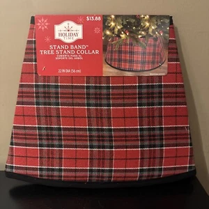Red Plaid Stand Band Tree Stand Collar 22" in dia. Holiday Time - Picture 1 of 8