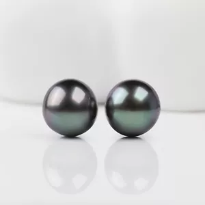 Pair 10×10.3mm Black green Tahitian Saltwater Loose Pearl Undrilled, 15.0 Carat - Picture 1 of 6