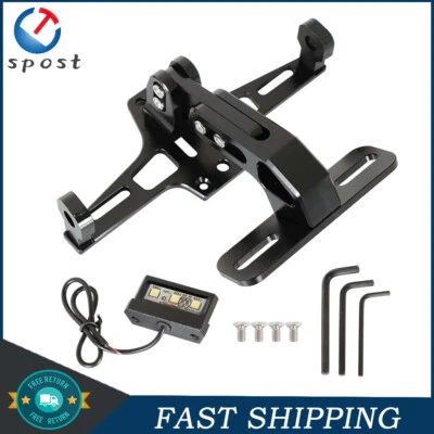 Motorcycle Tail License Plate Holder Bracket W/ LED Light Fender Eliminator Kit - Image 1 of 4