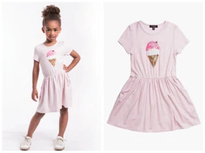 Imoga Mallory Girls Dress Pink Short Sleeve Ice Cream Sequins Patch Decal SZ 5 - Picture 1 of 10