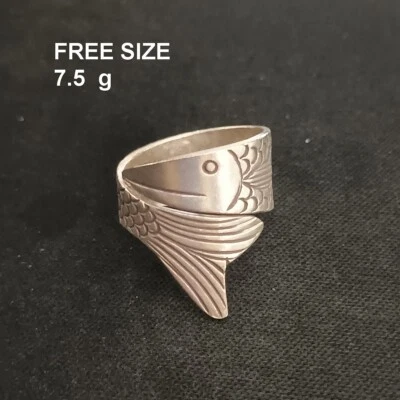 FINE SOLID SILVER RING FIXED SIZE VINTAGE 7g FISH WRAP BAND #RR064 - Image 1 of 4