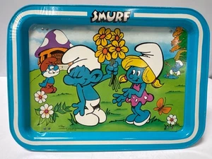 Vintage Peyo Smurf Metal TV Tray w/ Folding Legs - Length17.25" Width 12.5" - Picture 1 of 9