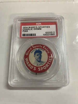 Psa 2 1934 Ward’s Sporties Charlie Grimm pins with Rear Pin Nicer - Image 1 of 2