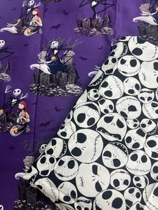 L'incubo prima di Natale Tessuto 2 Pezzi 36x43 Teschio Viola Halloween - Foto 1 di 7
