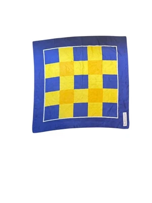"Bufanda de seda a cuadros azul y amarillo vintage años 60 Yves Saint Laurent 33""" Foto 1 de 4