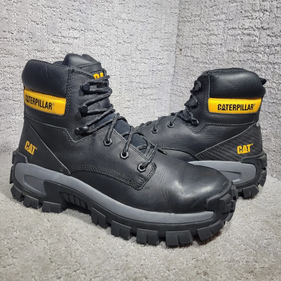 Bota de trabalho Caterpillar Invader Hi masculina tamanho 10,5M couro preto biqueira de aço P91287 - Imagem 1 de 4