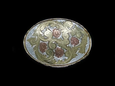 UC15121 VINTAGE 1980s *FLORAL ORNAMENTAL* WESTERN & COWBOY ROCKMOUNT BELT BUCKLE - Image 1 of 2