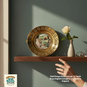 Placa de Pared Vintage 11" Latón Sólido Escena de Casa Inglés Hecho en Inglaterra - Imagen 1 de 10