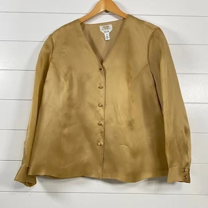 Camicetta donna Talbots 100% pura seta manica lunga tg 16W oro scollo a V old money - Foto 1 di 15