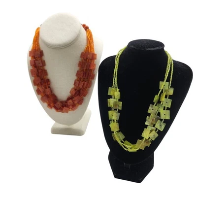 Lote de 2 Collares Multistrand Naranja uno es Coldwater Creek Verde no está marcado Foto 1 de 4