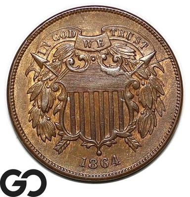 1864 Two Cent Piece, Red Brown, BU++ - Image 1 of 3