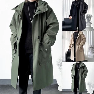 Fashionable Men's Long Overcoat in Khaki Green Black Suitable for Winter - Picture 1 of 26