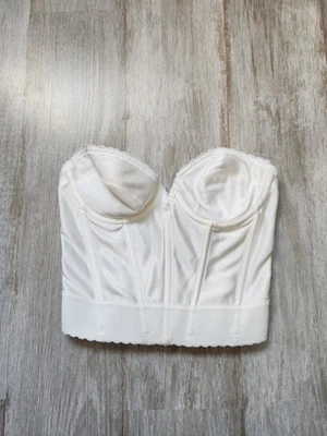Vintage Adonna Bustier Ivory 34B Bra Satin Mesh Panels Back Clasp Boned - Image 1 of 4