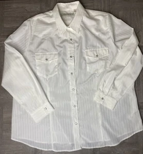 Roper Women's Pearl Snap Western Shirt Blouse 2X White Striped Collared - Picture 1 of 10