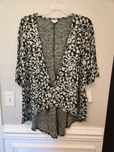 NEW LuLaRoe Lindsay Kimono Sz S Cardigan Duster Mint Green Leaves On Black - Picture 1 of 5
