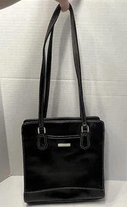 Liz Claiborne Black Faux Leather Shoulder Bag Purse Multi- Compartments Pockets - Picture 1 of 19