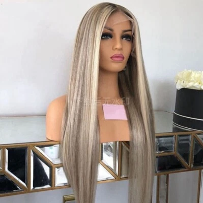 Full Lace Front Wigs 100% Human Hair Balayage Ash Blonde with Platinum Blond Wig - Image 1 of 4