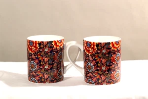 Williams Sonoma Fleur Mugs Dark Blue Floral Set of 2 NEW - Picture 1 of 5
