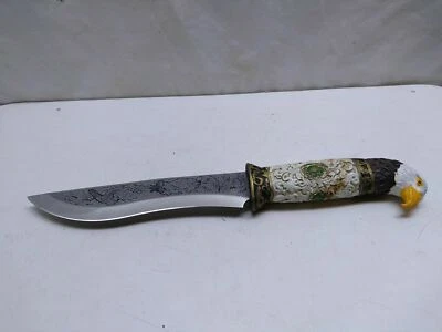 Engraved Bald Eagle Handled 8" Butcher Hunting Knife Mexican Decor Blade - Image 1 of 4