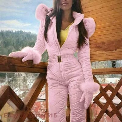 Ski Suit Women's Snowsuit Winter Warm Jumpsuits Pants Zip Hooded Waterproof - Image 1 of 4