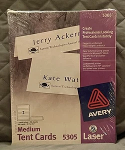AVERY 5305 Medium Tent Cards Embossed - 100 Cards - 2.5” X 8.5" Laser & Inkjet - Picture 1 of 10