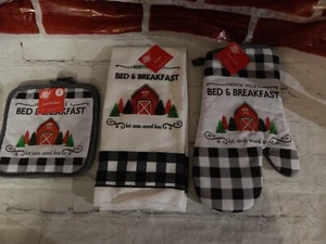 Juego de cocina para casa de Navidad/horno Mitt, 2 soportes de bolsillo, toalla/polo norte cama y papilla - Imagen 1 de 4
