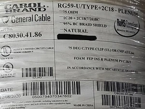 Cable para cámara de CCTV siamés Carol C8030 RG59/U+18/2C Premium pleno blanco/50 ft - Imagen 1 de 7