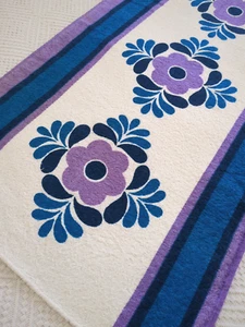 Vintage Hand Towel Purple Blue White Flower Flowers Mid Century 60s 70s - Picture 1 of 12